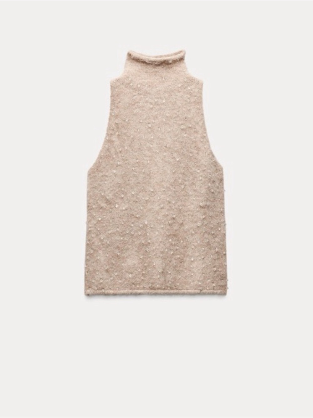 ZARA Fuzzy Knit Beaded Embellished Mock Turtleneck Sweater Top